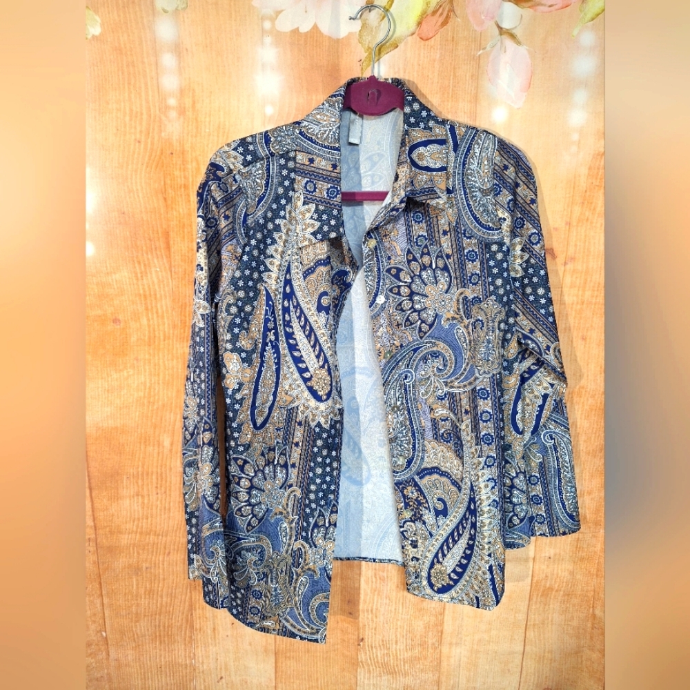 Paisley Patterned Shirt in Blue and Gold